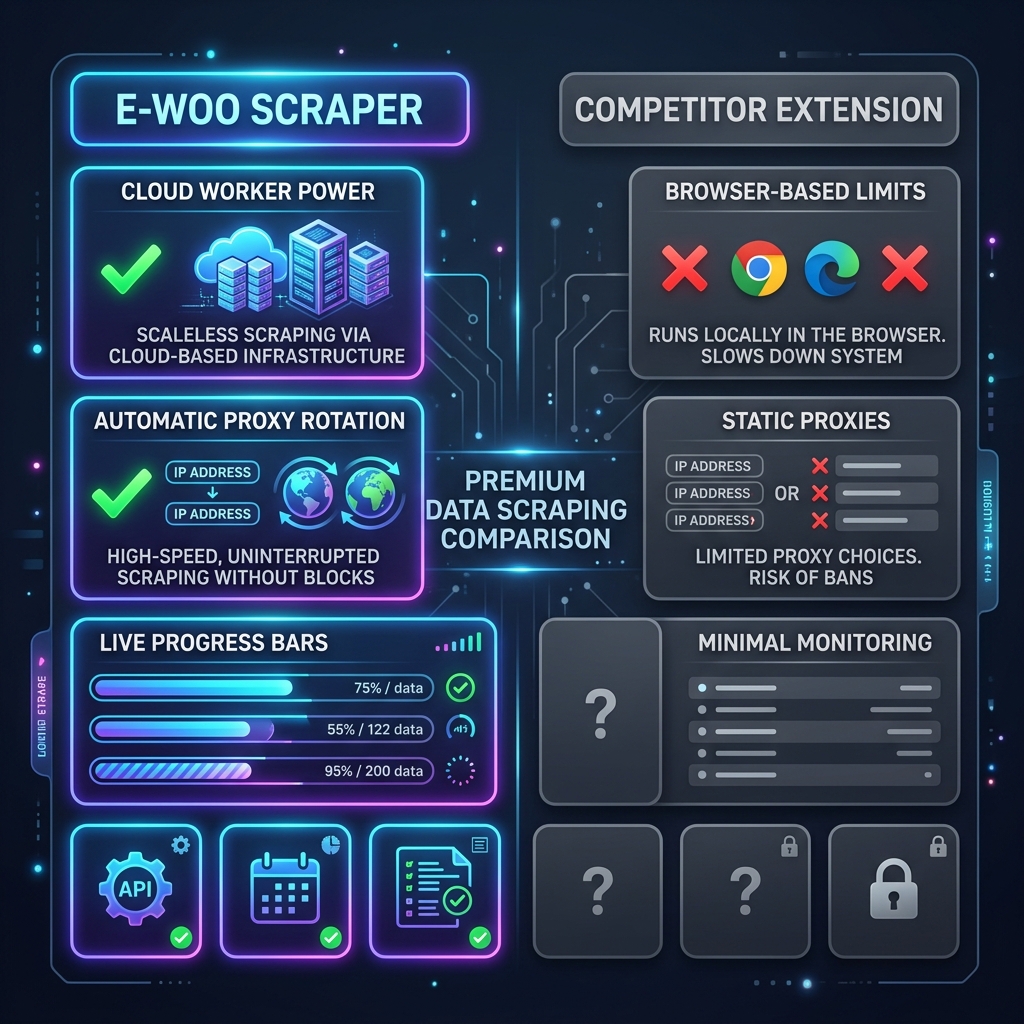 E-Woo Scraper vs woocommerce-scraper.com: The Ultimate WooCommerce Product Scraper Comparison